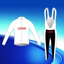 Custom design winter thermal fleece cycling jersey long sleeve and bib pants gel pad set